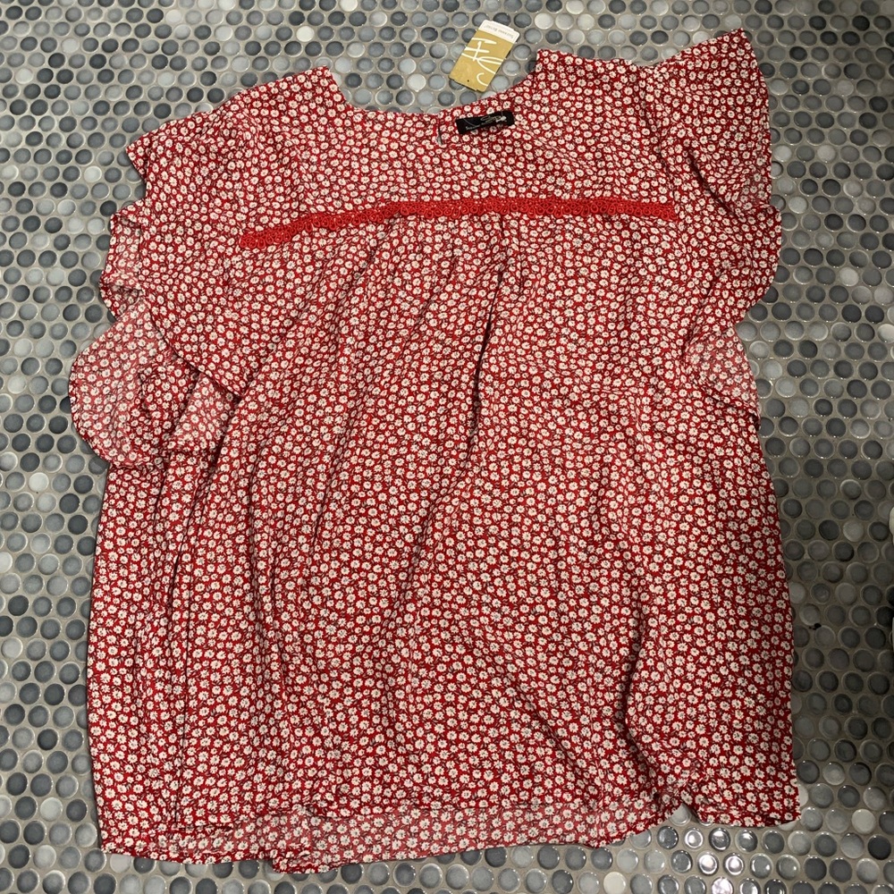 Red floral blouse